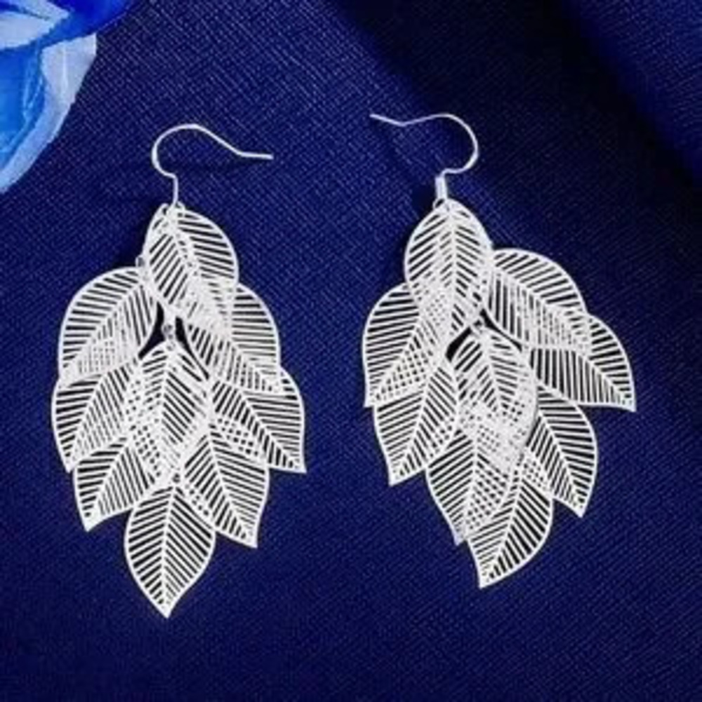Sterling Silver Long Leaves Earrings
